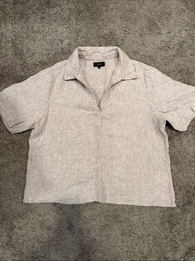 Quince Women's Light Mauve Pink 100% Linen Short Sleeve Blouse